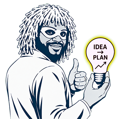 BAW-D Ideas workspace guide holding a glowing light bulb